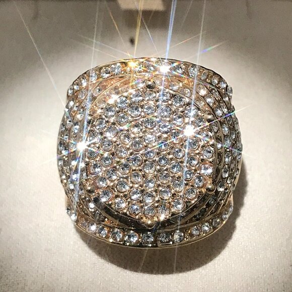 💍Noble Gold Plated Zircon Filled Fashion Chunky Luxury Ring for Men, UNVN12240 - Picture 2 of 9